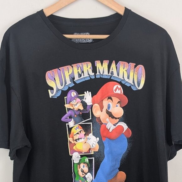 Nintendo Other - Super Mario Bros Nintendo Black T-Shirt 2XL Graphic Tee Waluigi Wario Luigi